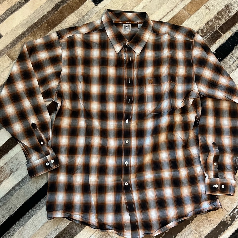 Cinch Men's Brown and Black Plaid Shirt